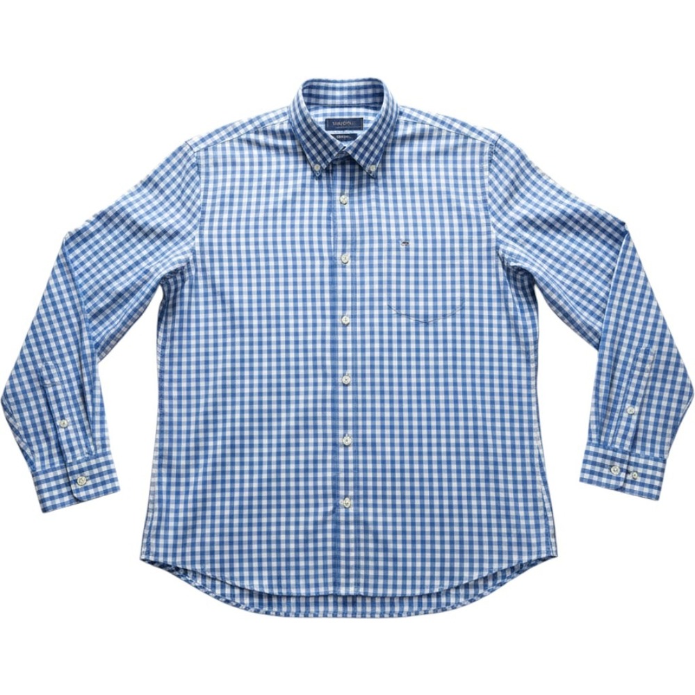 Crown & Ivy Mens Blue Gingham Button Down Shirt Classic Fit‎ Large Long Sleeve